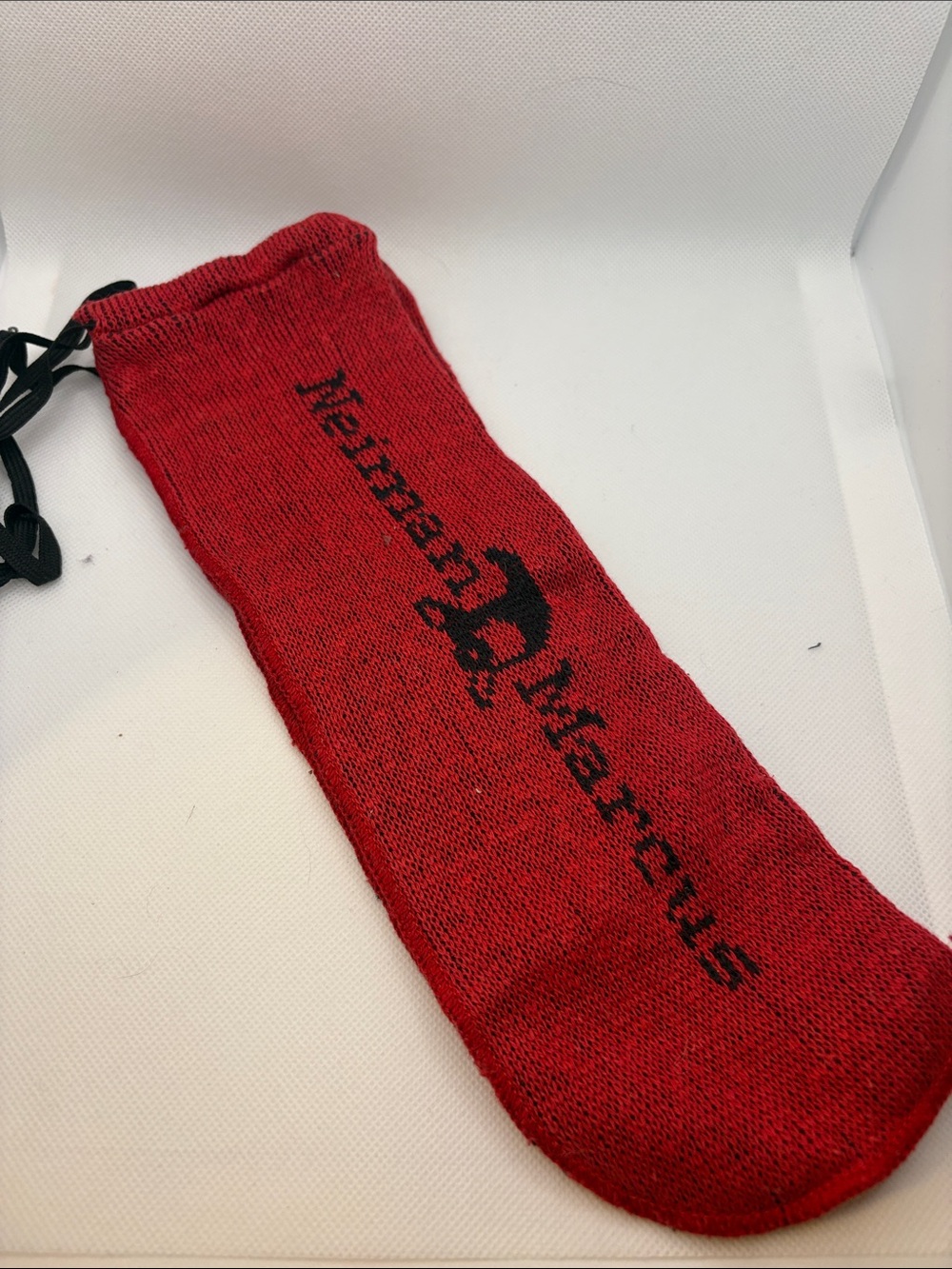 Neiman Marcus vintage Red shoe mittens with Logo. Dust bags, drawstring covers.